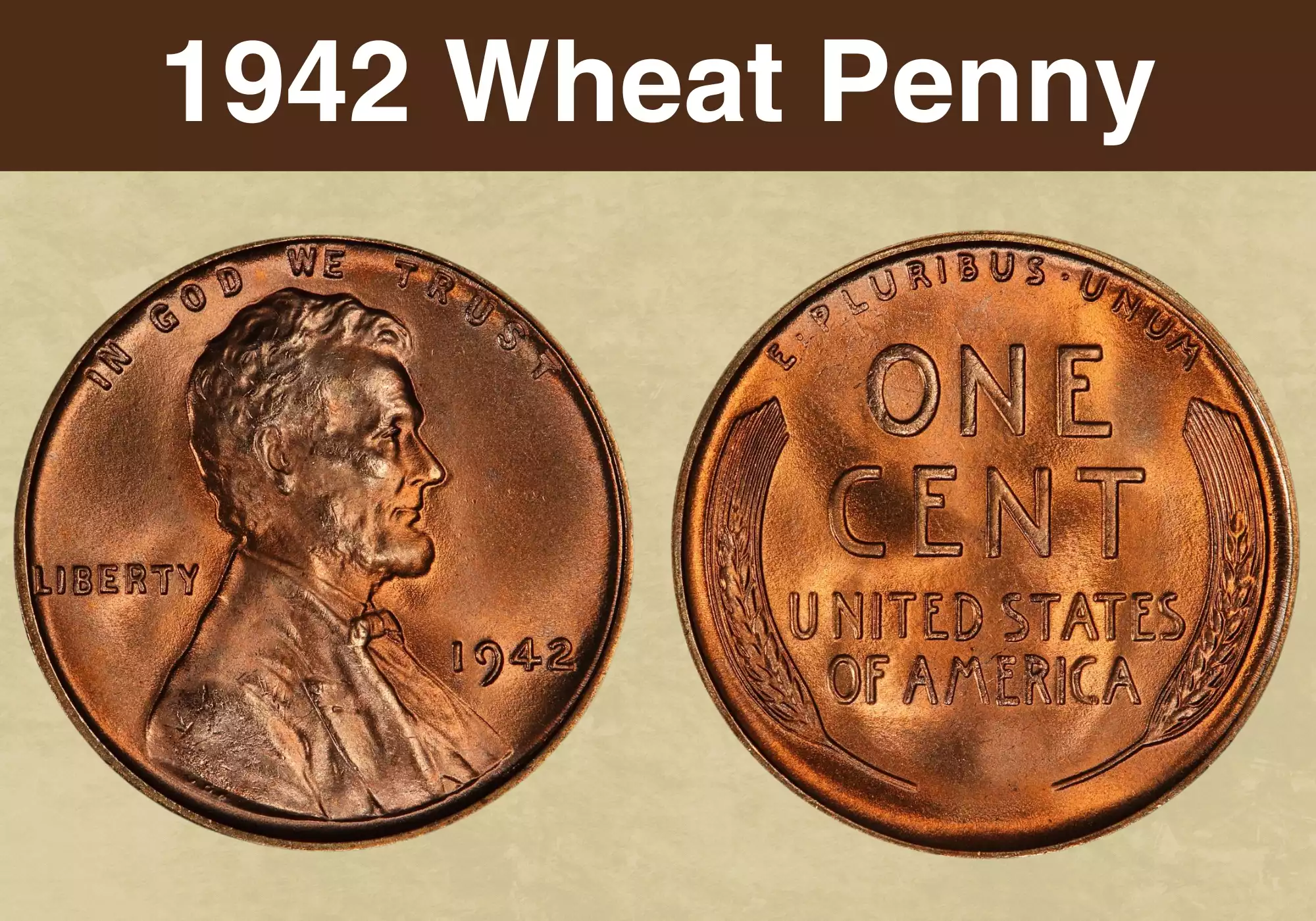 1942 wheat penny obverse showing Lincoln portrait and 1942 date alongside reverse showing wheat stalks and ONE CENT inscription
